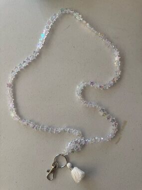 Iridescent Star Lanyard with Tassel - White